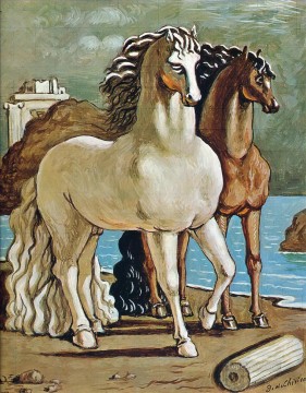  Chirico Pintura al %C3%B3leo - dos caballos junto a un lago Giorgio de Chirico Surrealismo metafísico